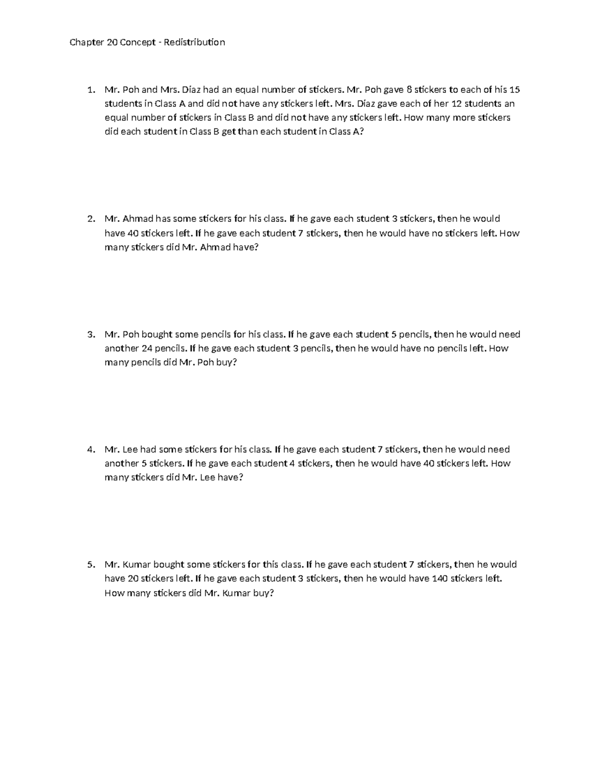 Chapter 20 Concept - Redistribution - Chapter 20 Concept ...