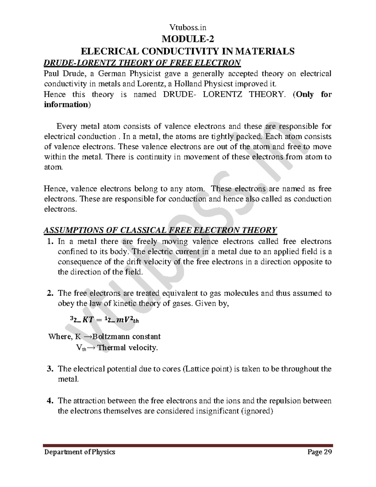Electrical Properties of Materials Mod1 MODULE 2 ELECRICAL