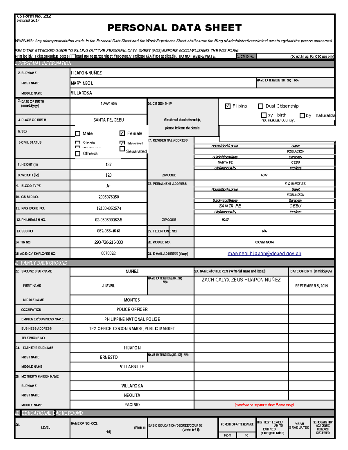 032117 CS Form No. 212 Neol Personal Data Sheet New - PERSONAL DATA SHEET READ THE ATTACHED ...