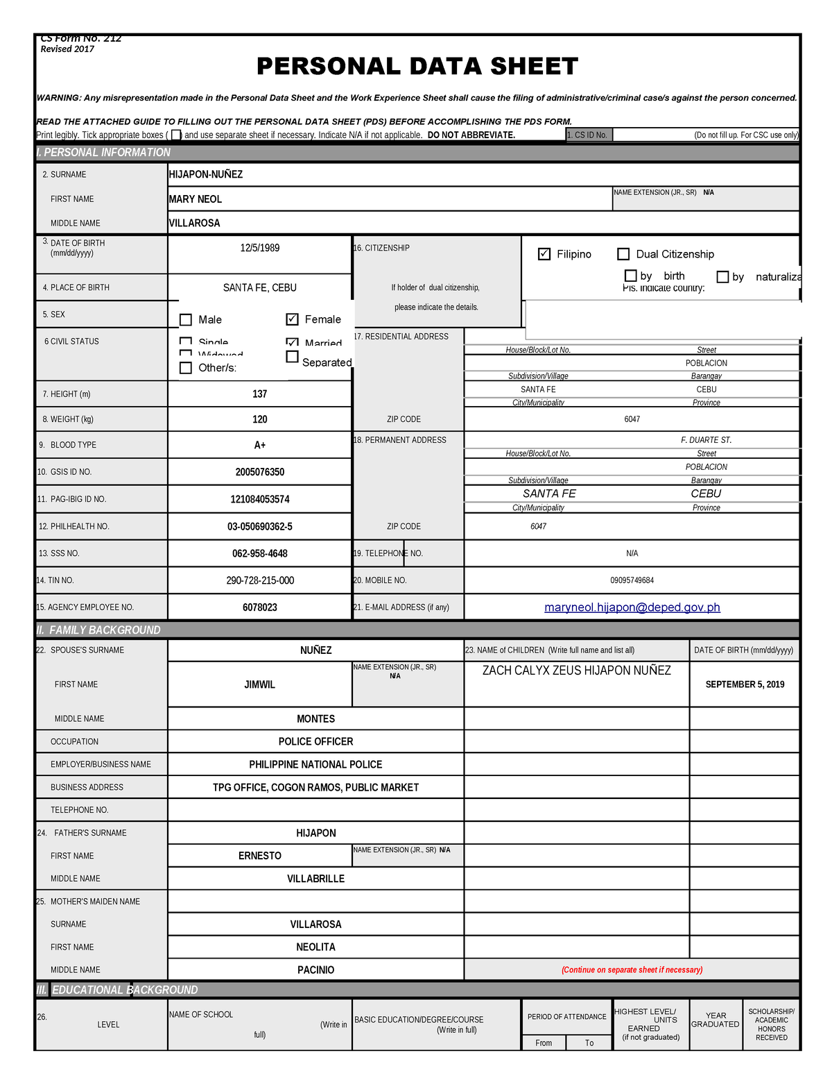 032117 CS Form No 212 Neol Personal Data Sheet New PERSONAL DATA 