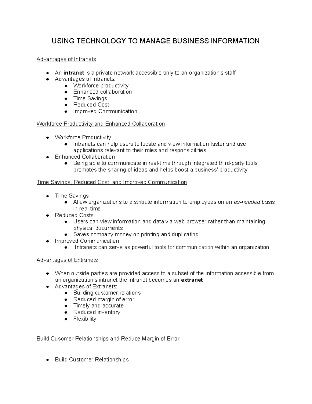 Intro To Business Chapter 17 Part 3 Notes - USING TECHNOLOGY TO MANAGE ...