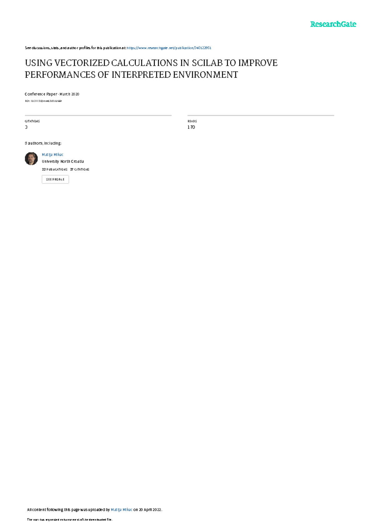 Using vectorized calc in scilab 202010 54492 - See discussions, stats ...