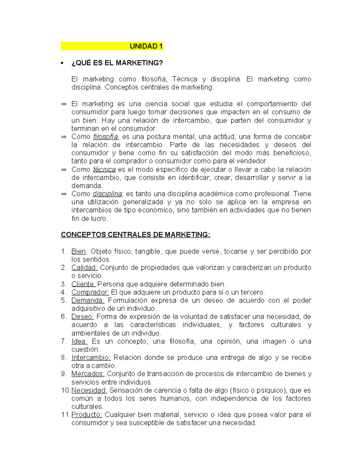 Resumen Fundamentos de Marketing - UNIDAD 1 ¿QUÉ ES EL MARKETING? El ...