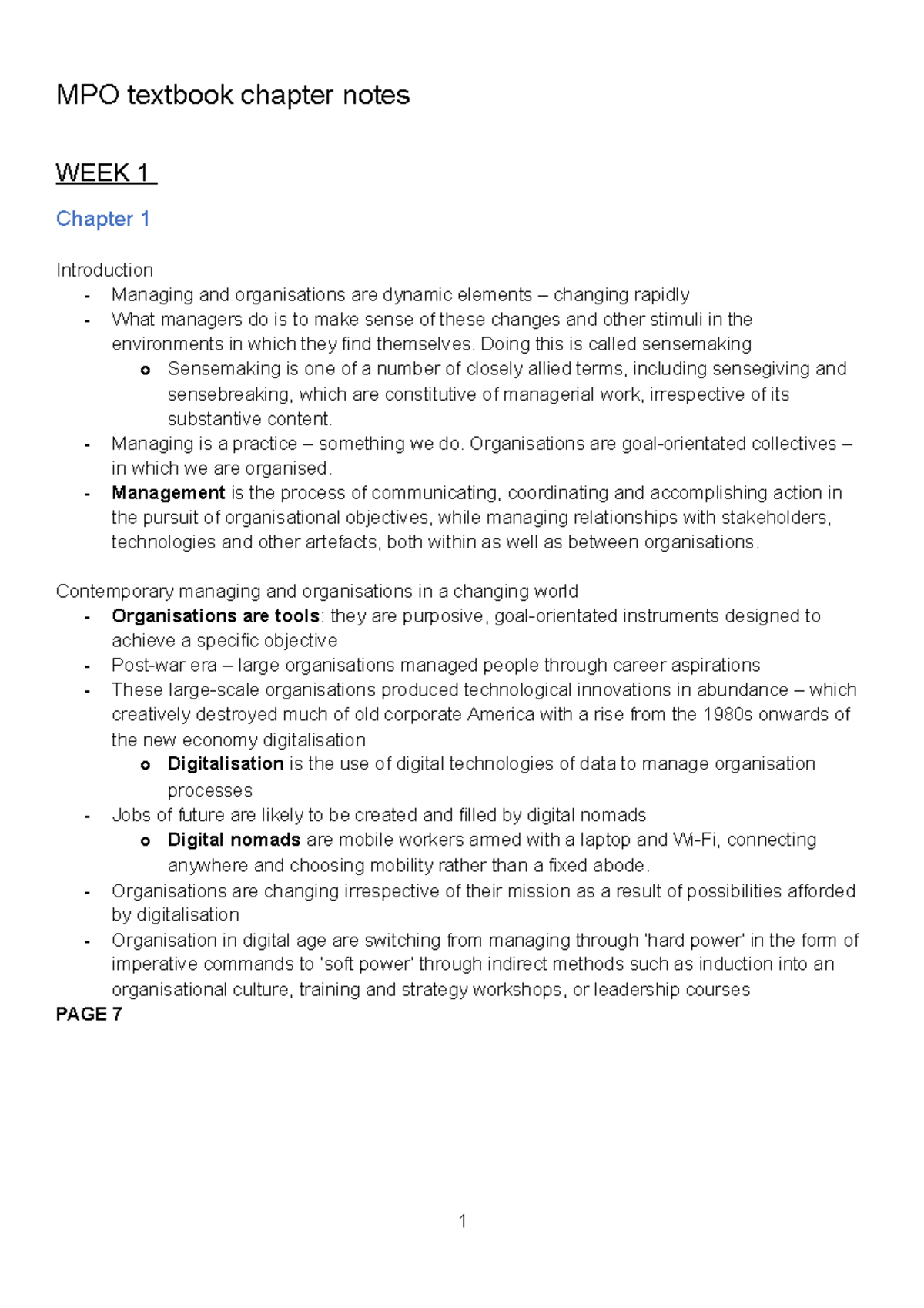 MPO textbook summary - MPO textbook chapter notes WEEK 1 Chapter 1 ...