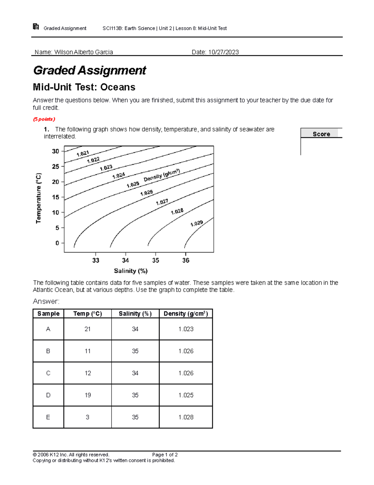 Sci113b Earth Science Unit 2 Lesson 8 Mid Unit Test Graded Assignment Sci113b Earth Science