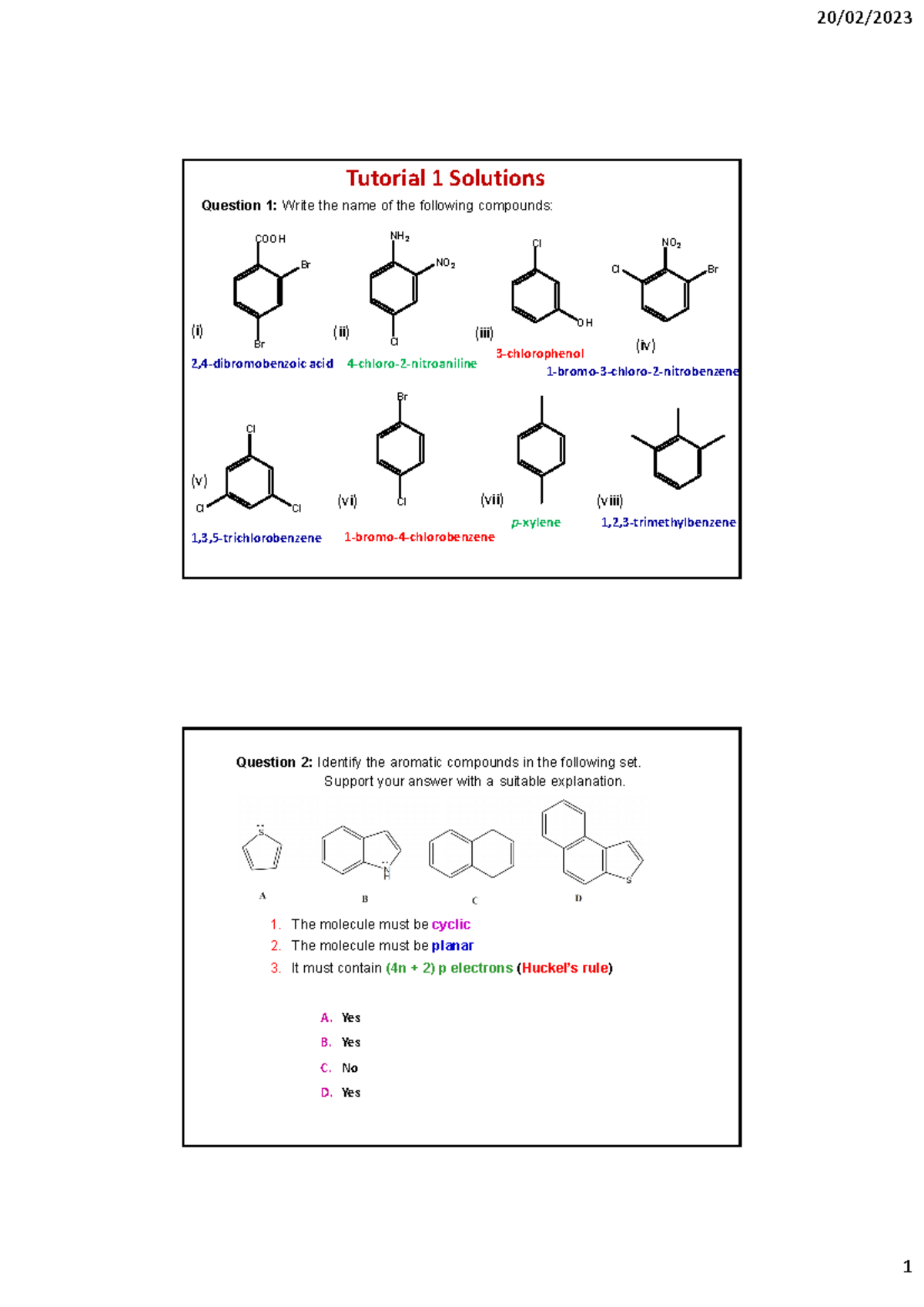 Tutorial 1 Solutions - 20/02/ 1 COOH Br Br Tutorial 1 Solutions (i) 2,4 ...