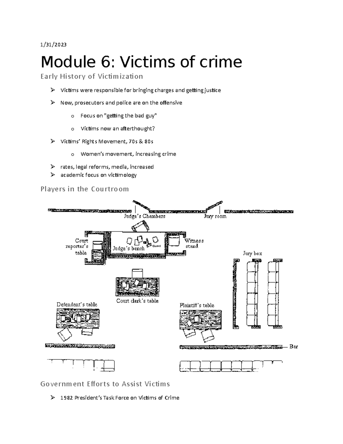 Week 3 Notes 1/31/ Module 6 Victims of crime Early History of