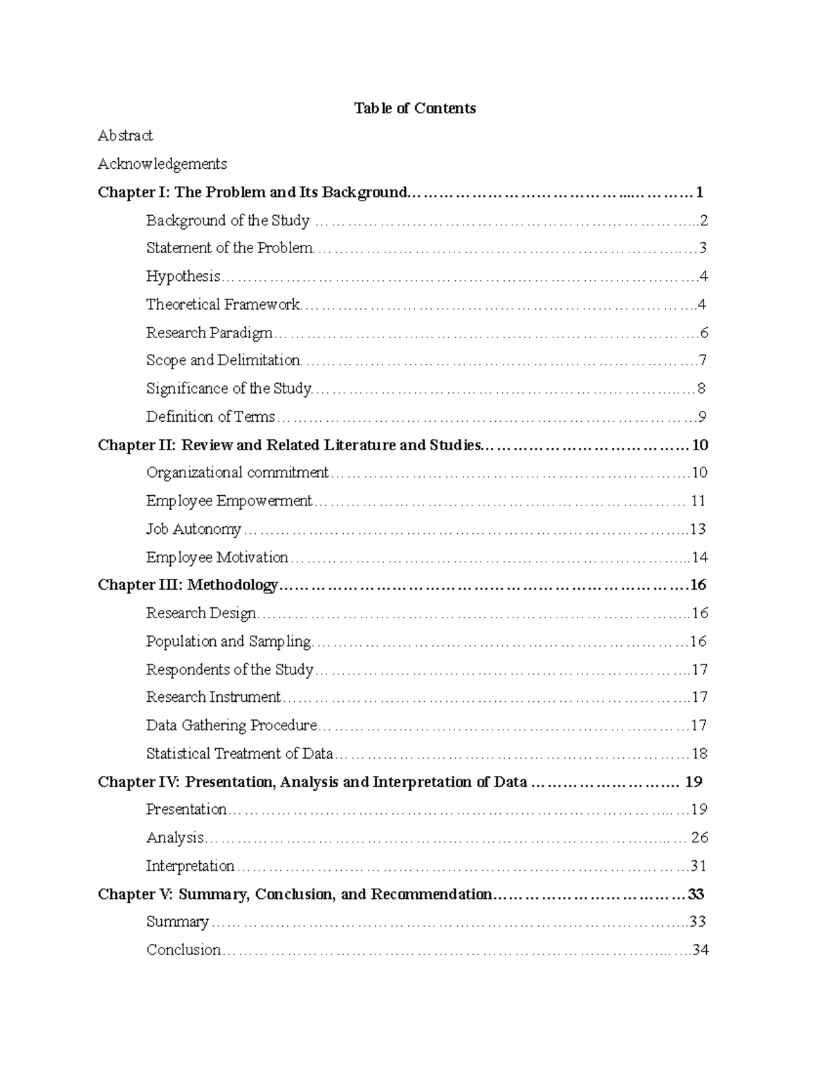 Table-of-contents - table - Table of Contents Abstract Statistical ...