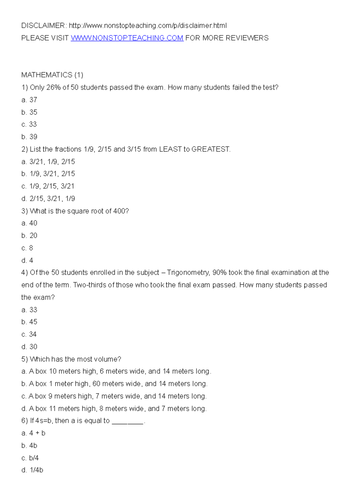 LET Reviewer Mathematics - DISCLAIMER: nonstopteaching/p/disclaimer ...