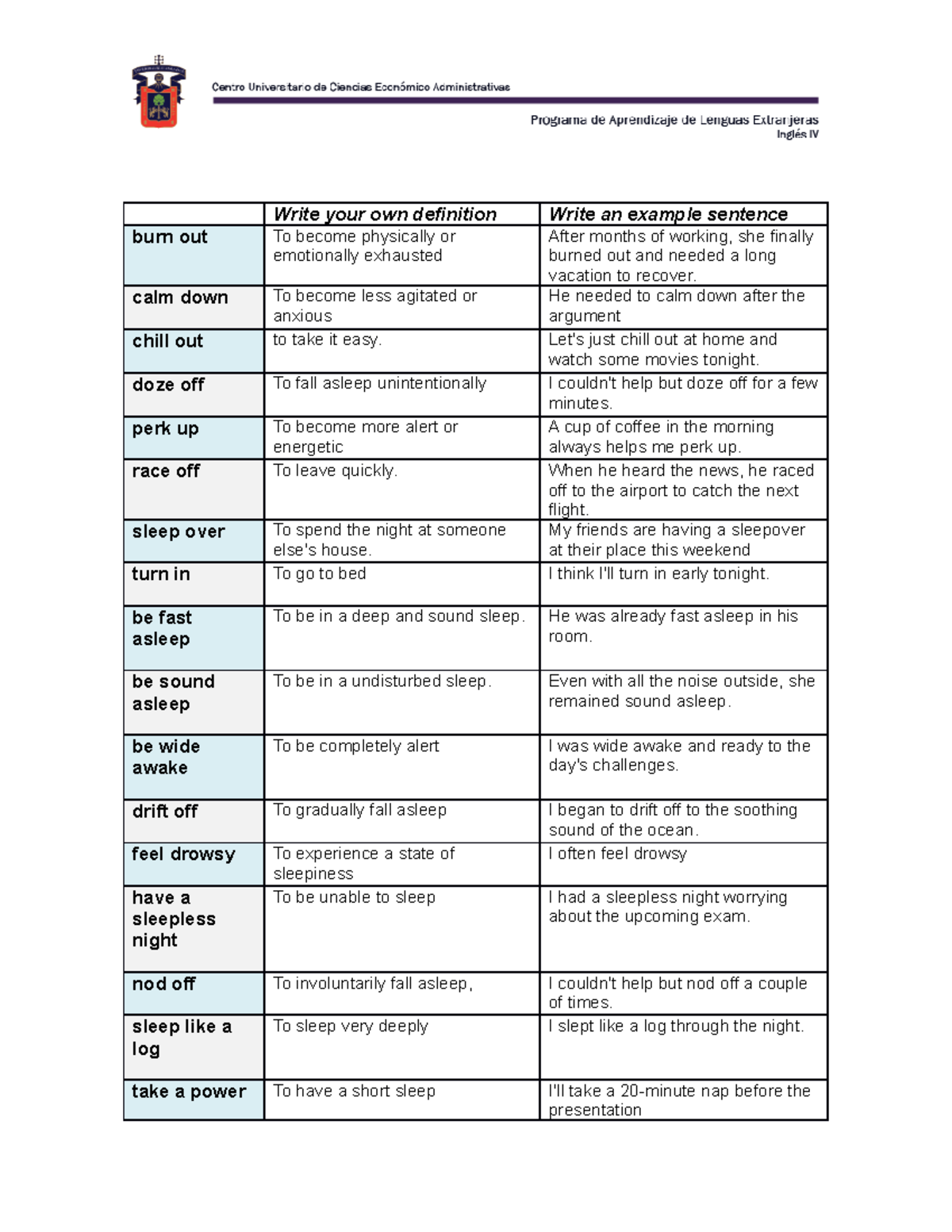 L5137U2A4vocabulary Write your own definition Write an example