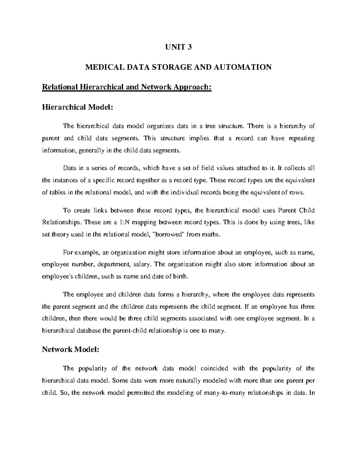 Unit 3 - UNIT 3 OF MEDICAL INFORMATICS - UNIT 3 MEDICAL DATA STORAGE ...