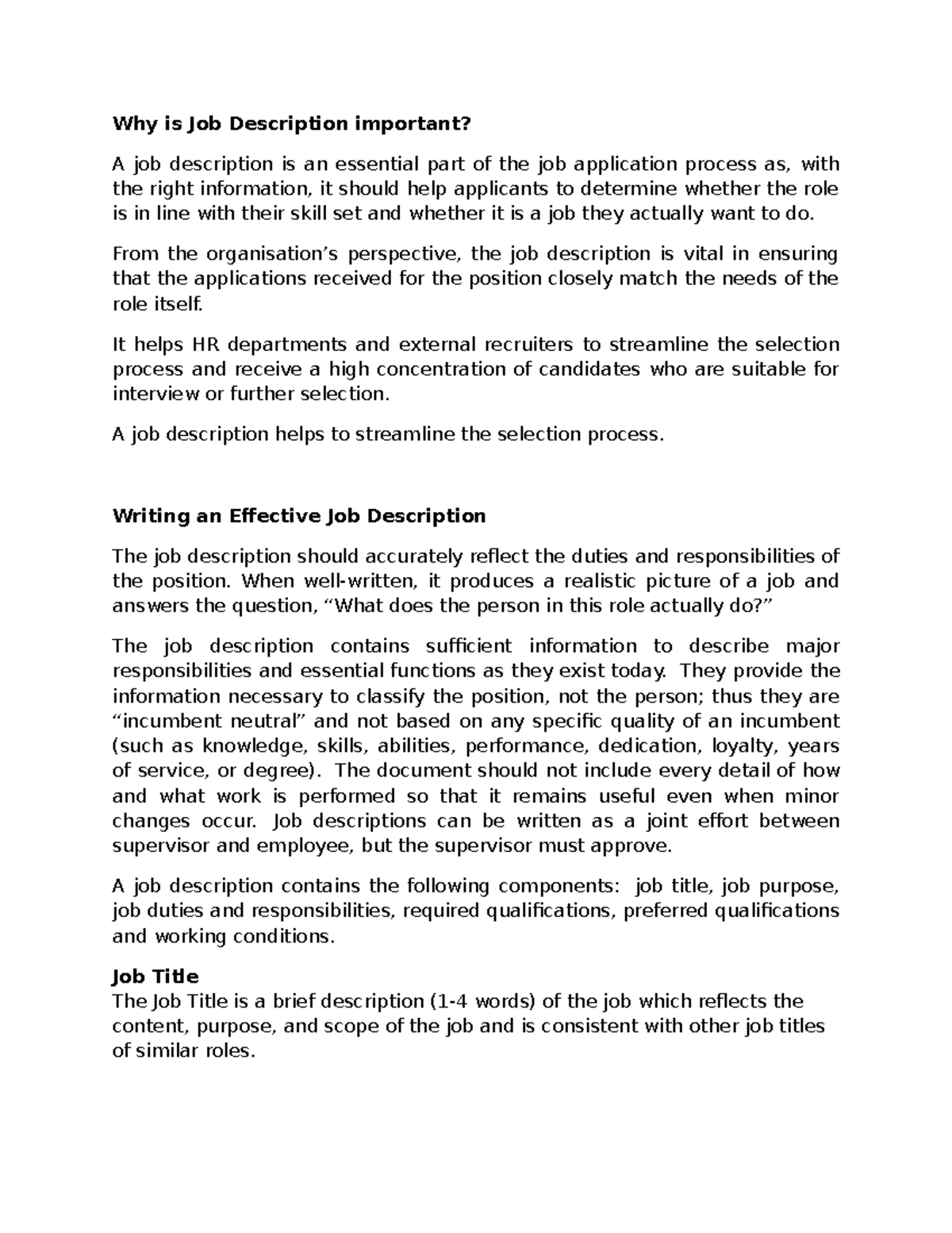 JOB Description & JOB Specification - Why is Job Description important ...