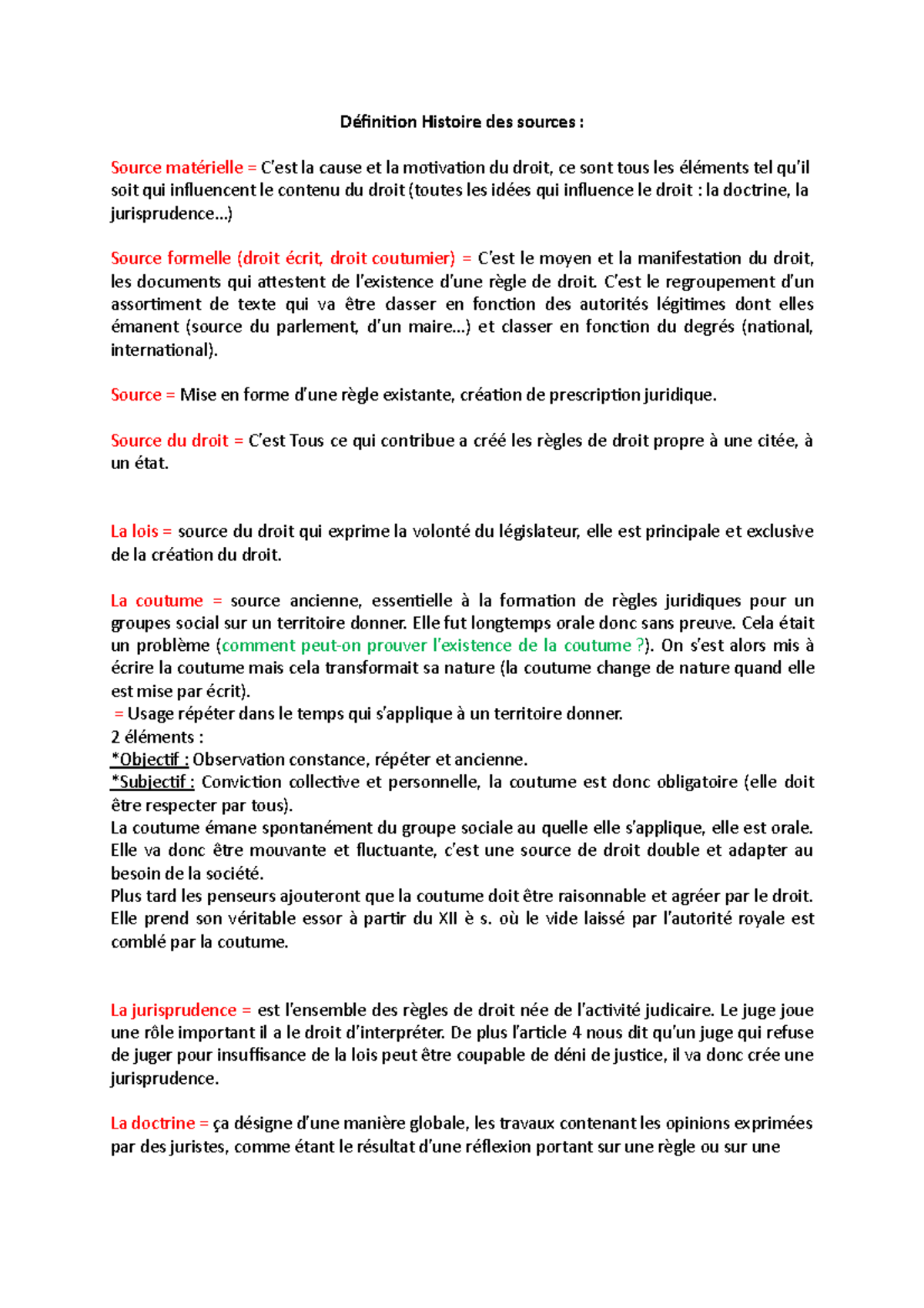 Définition HS - Définition Histoire des sources : Source matérielle = C ...