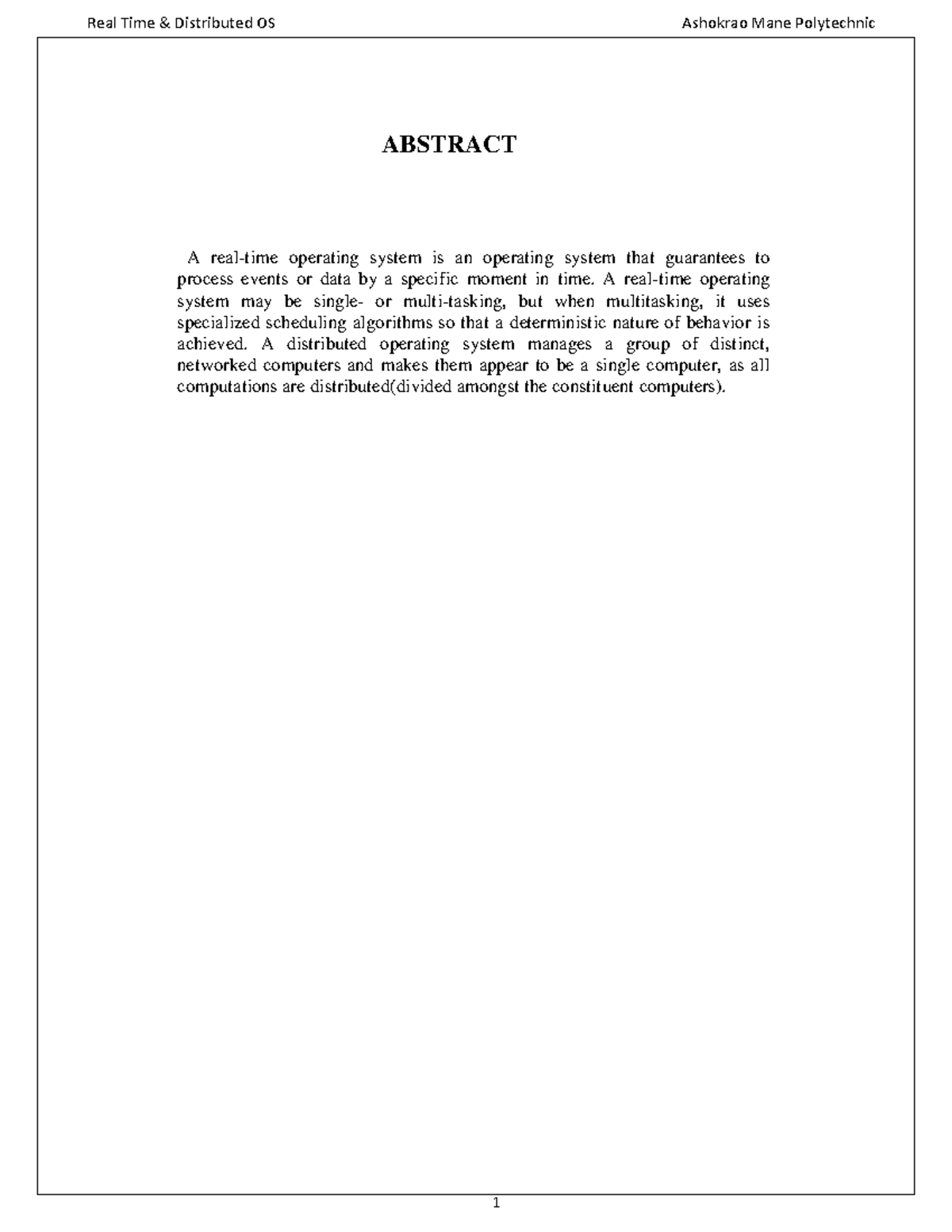 MP OSY - 2 - A ABSTRACT A real-time operating system is an operating ...