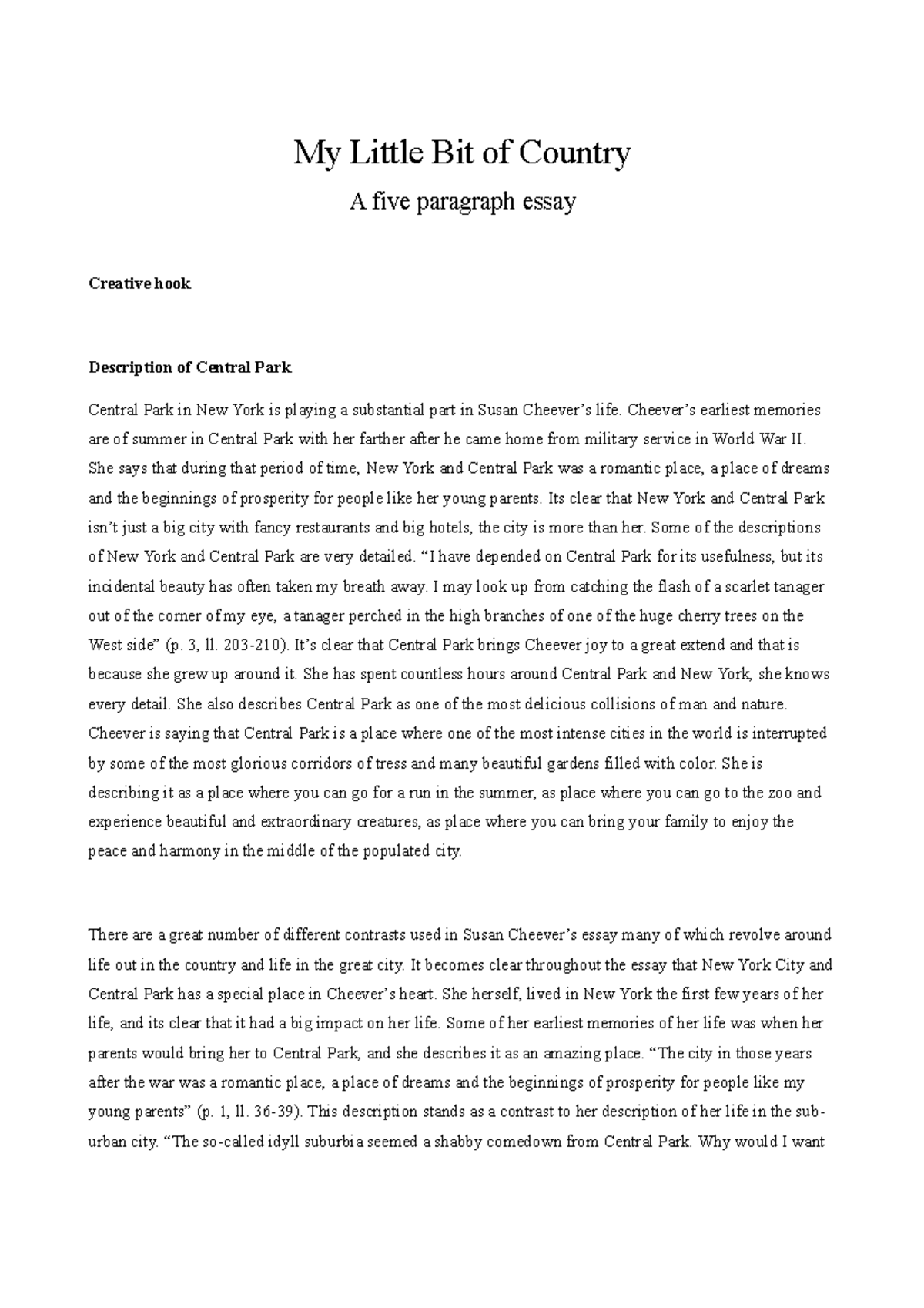 Hmnv - My Little Bit of Country A five paragraph essay Creative hook ...