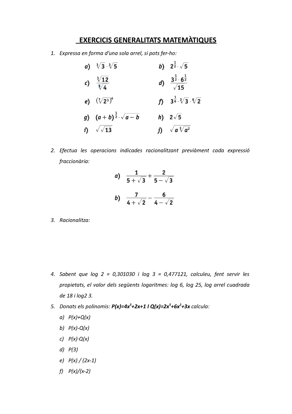 Exercicis Generalitats Matemà Tiques - EXERCICIS GENERALITATS ...