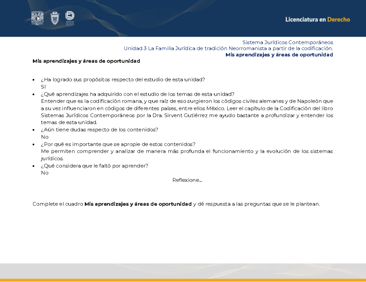 Actividad 3 De La Unidad 3 - Sistema Jurídicos Contemporáneos Unidad 3 ...