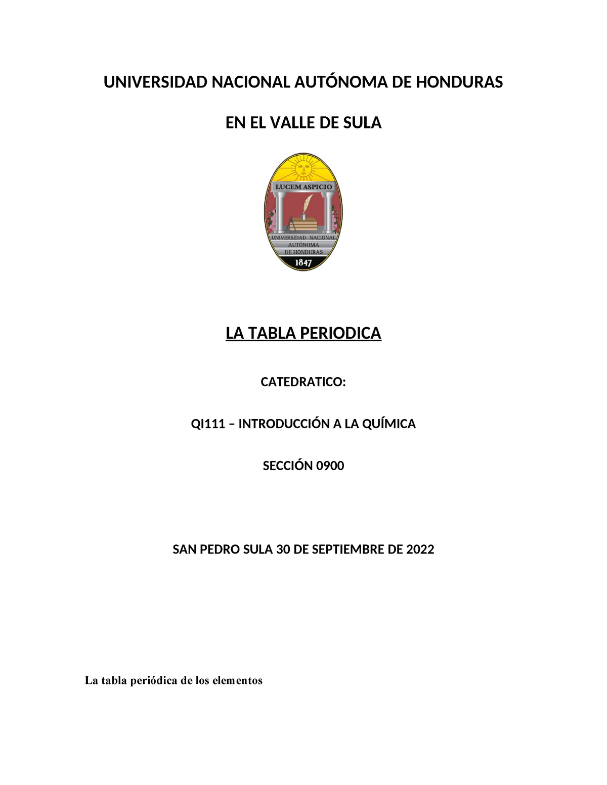 Investigacion De La Tabla Periodica Universidad Nacional Aut Noma De