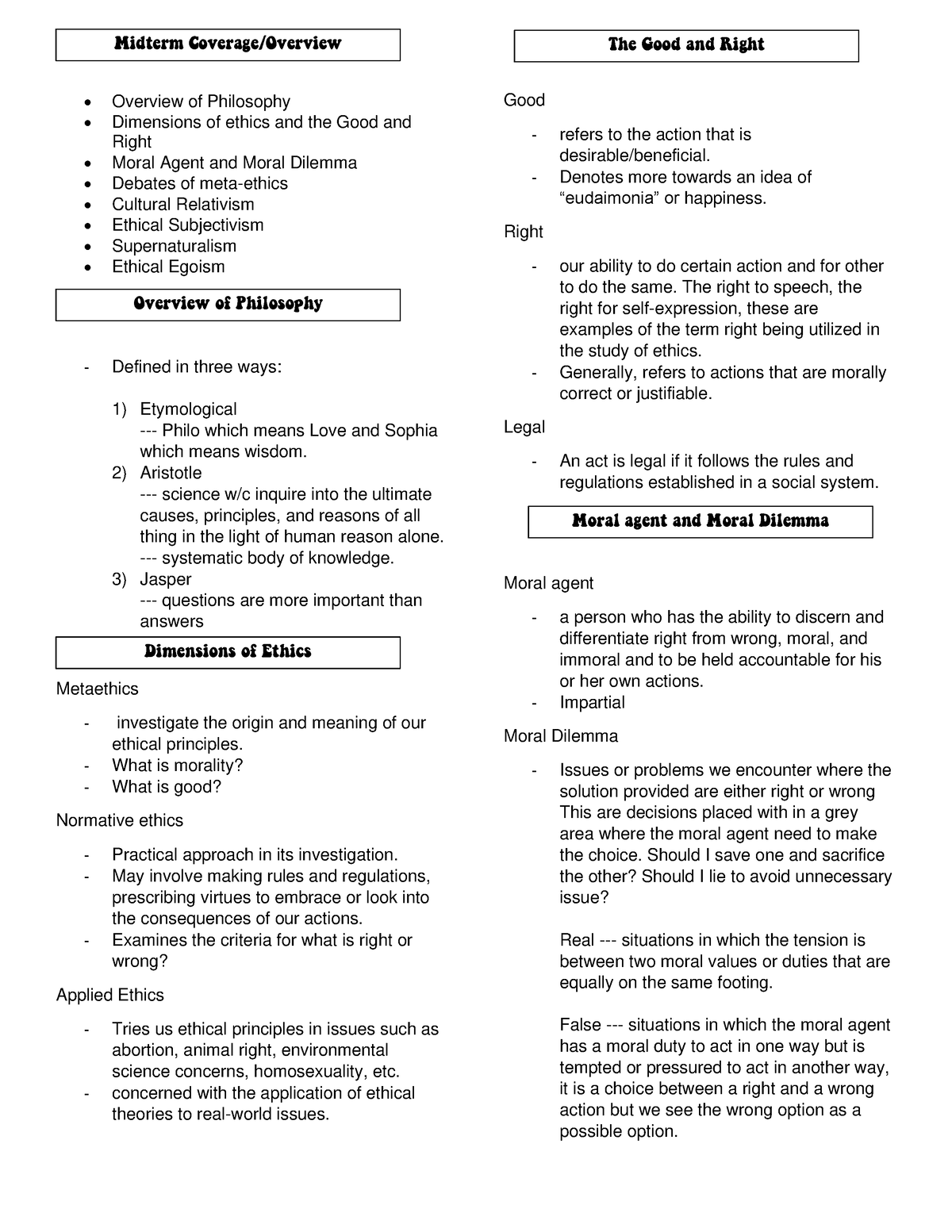 Ethics-Midterm-Reviewer - Overview Of Philosophy Dimensions Of Ethics ...