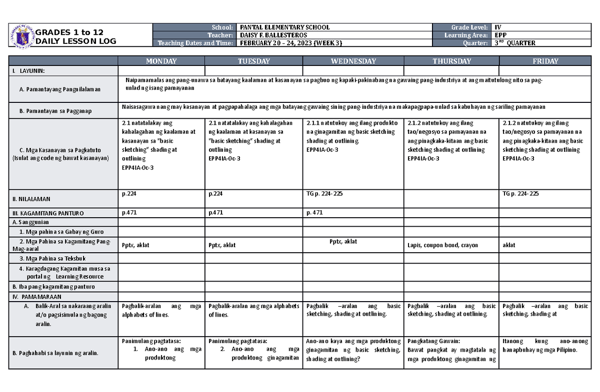 DLL EPP 4 Q3 W3 - asdasd - GRADES 1 to 12 DAILY LESSON LOG School ...