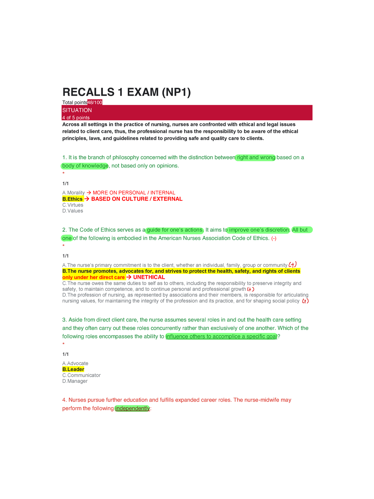 NP-1-5 - Thank Me Later. - RECALLS 1 EXAM (NP1) Total Points48 ...