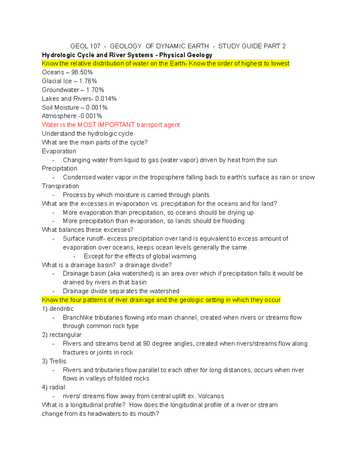 Geology 2 Study Guide - GEOL 107 - GEOLOGY OF DYNAMIC EARTH - STUDY ...