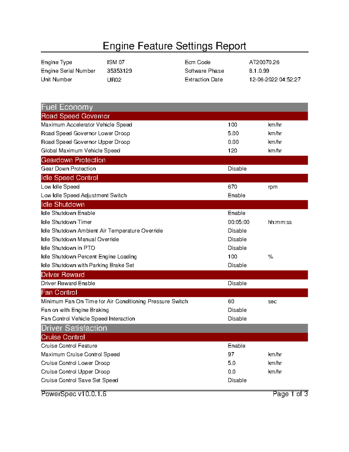 Parametros ur02 - Engine Feature Settings Report Engine Type ISM 07 Ecm ...