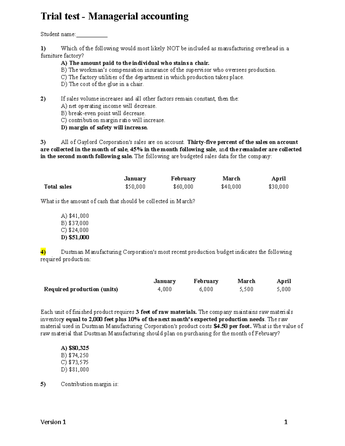 MCQs For Exam Preparation - Student Name:__________ Which Of The ...