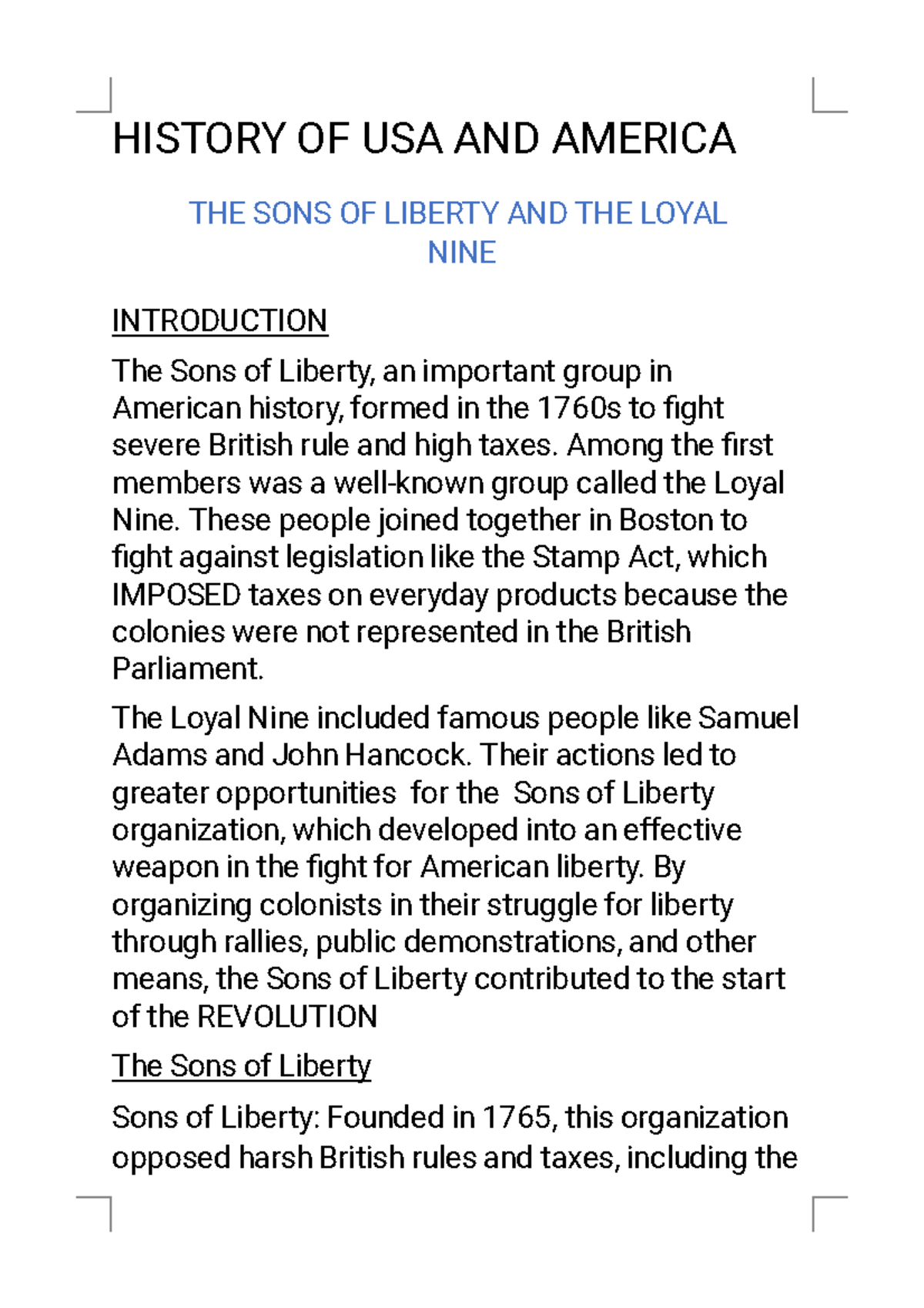 History OF USA AND America - HISTORY OF USA AND AMERICA THE SONS OF ...