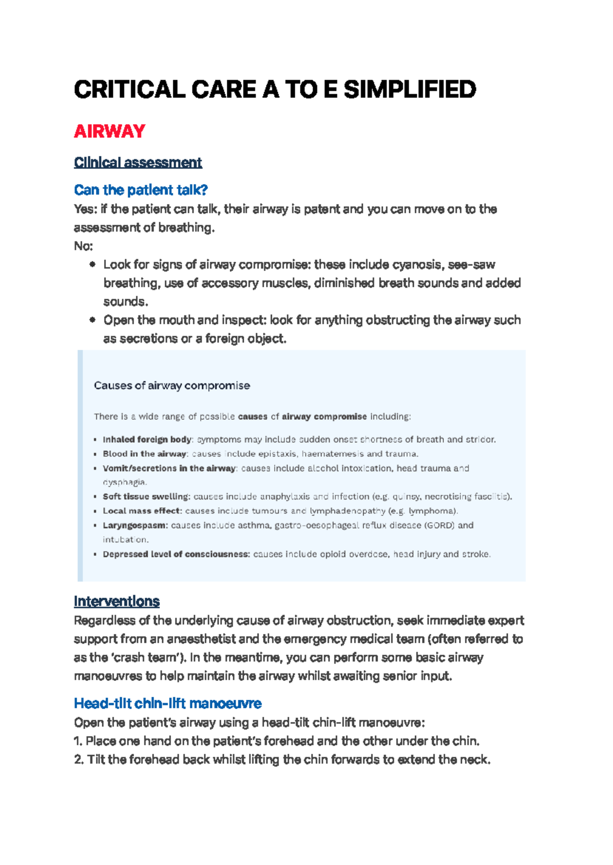 Critical CARE A TO E Simplified - CRITICAL CARE A TO E SIMPLIFIED ...