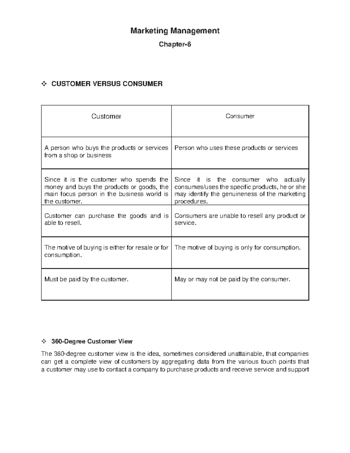 Marketing Management 6th Chapter CUSTOMER VERSUS CONSUMER - Marketing ...