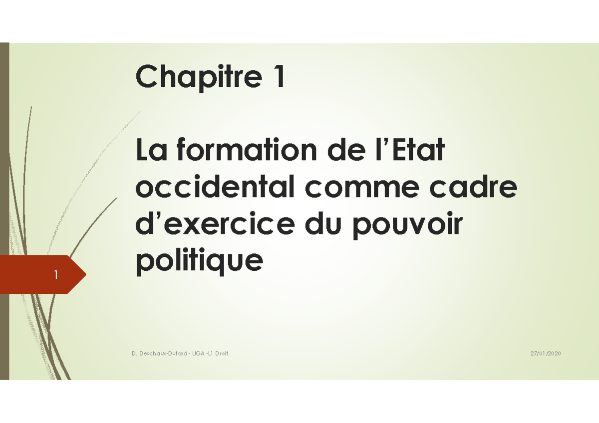 Chapitre 1 Chapitre 1 La formation de l’Etat occidental comme cadre d