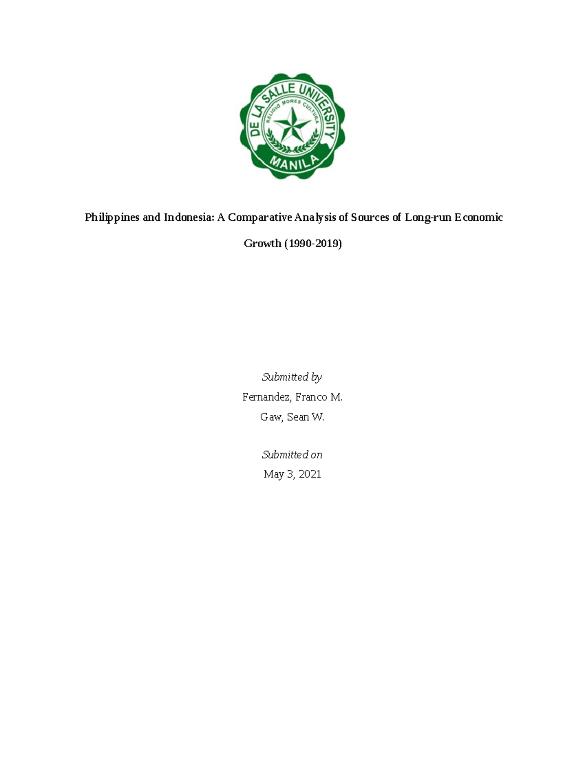 MAC2 Term Paper 1 - PEIFIFD - Philippines and Indonesia: A Comparative ...