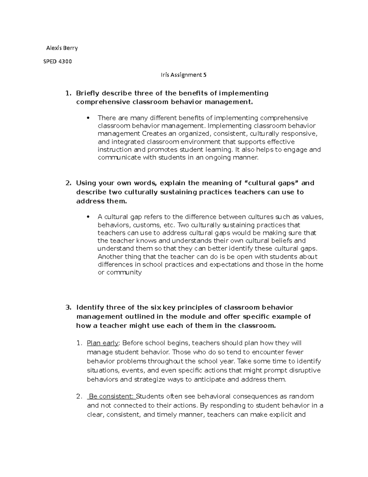 IRIS 5 October 27 - IRIS Coursework Module Answers. - Alexis Berry SPED ...