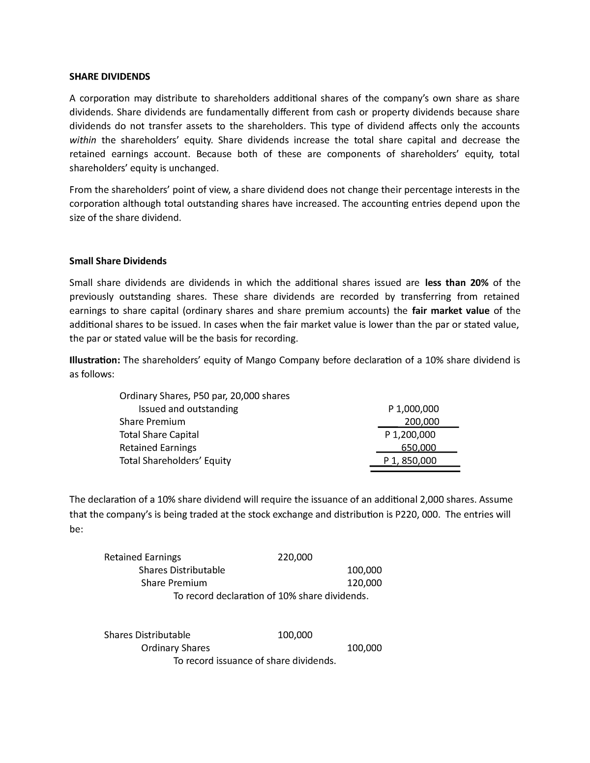 Share Dividends - Financial Management Notes - SHARE DIVIDENDS A ...