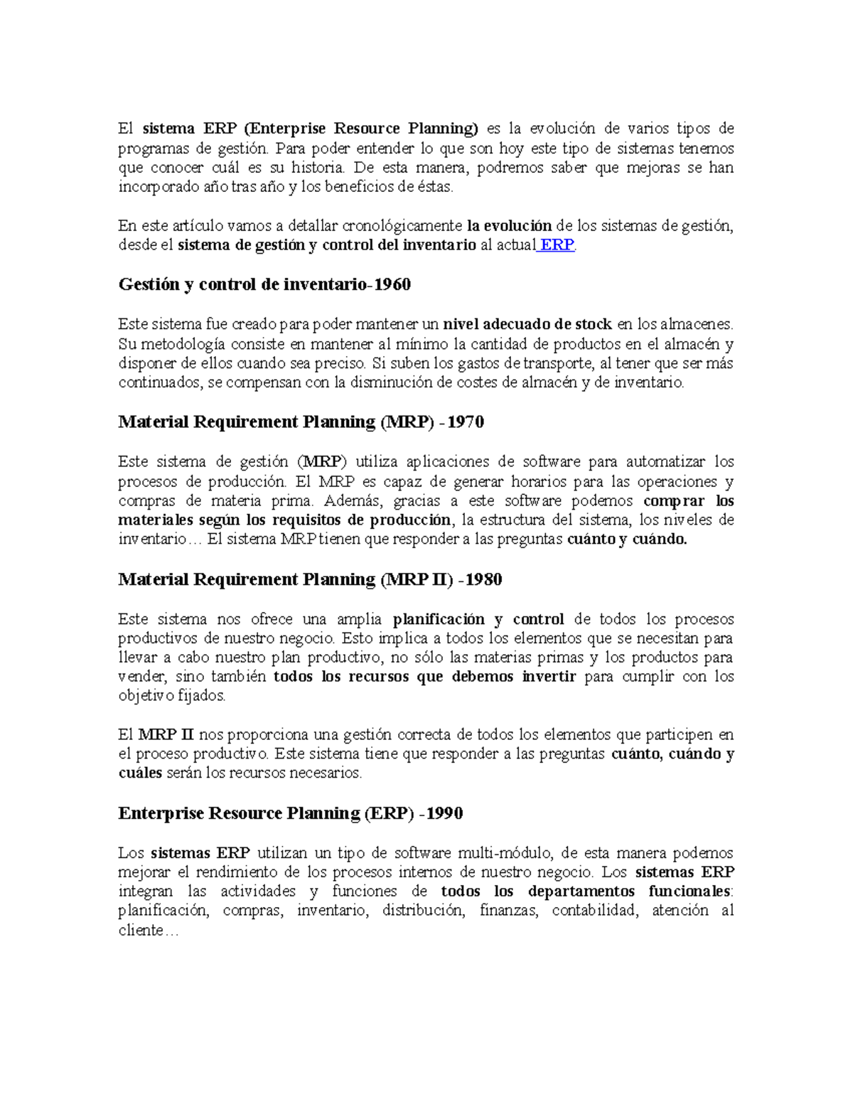 El sistema MRP A MPR II Y ERP - El sistema ERP (Enterprise Resource ...
