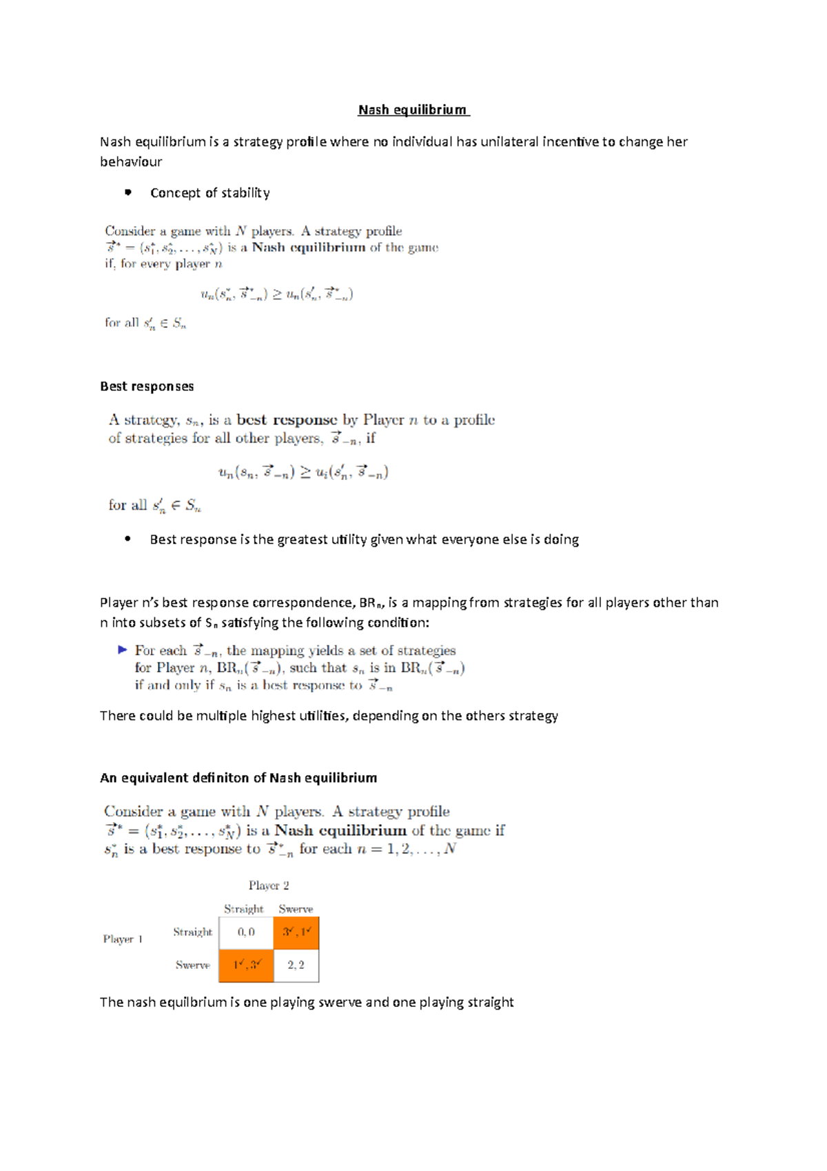 6. Nash equilibrium - Lecture notes 6 - Nash equilibrium Nash ...