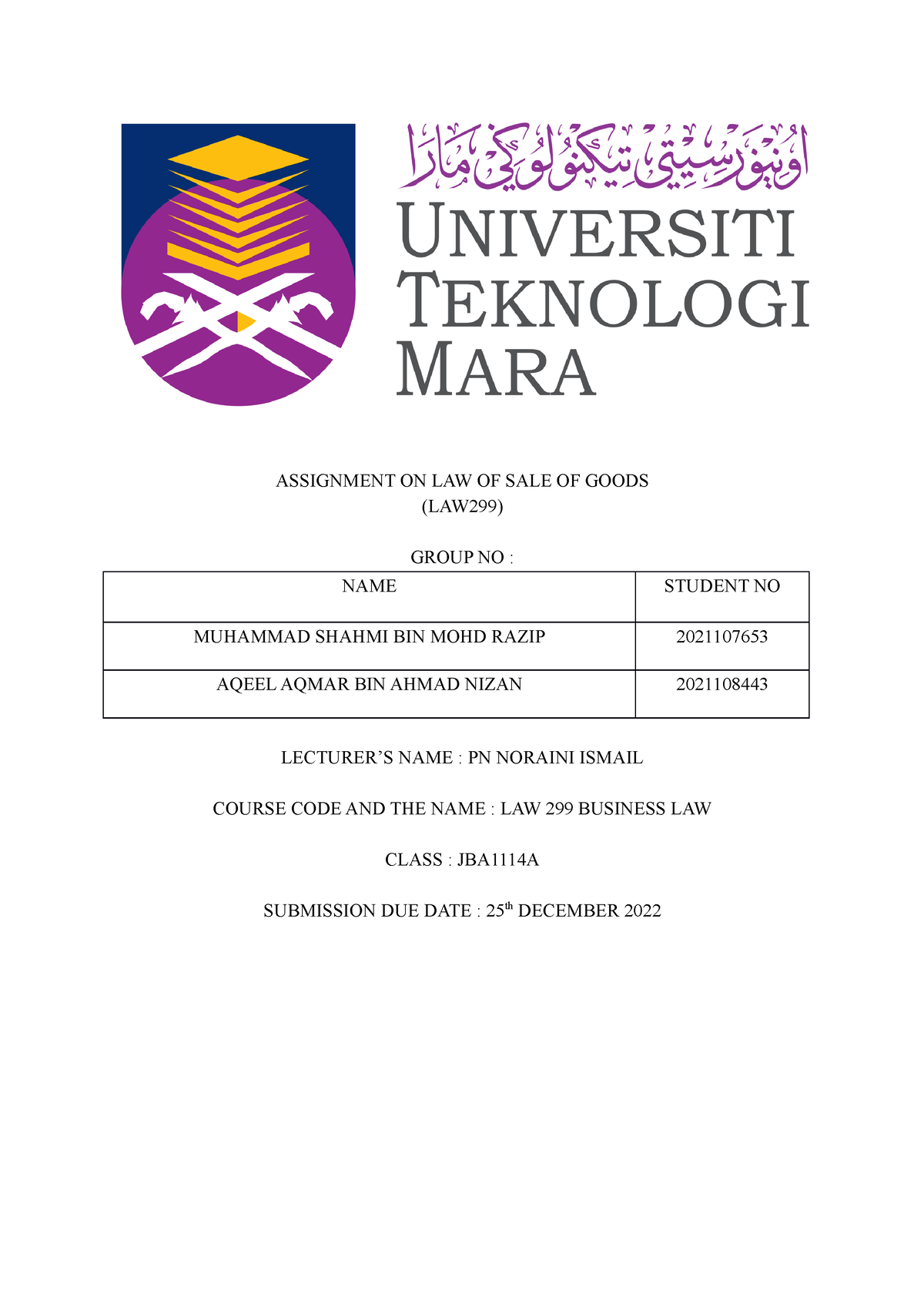 assignment law299 sale of goods