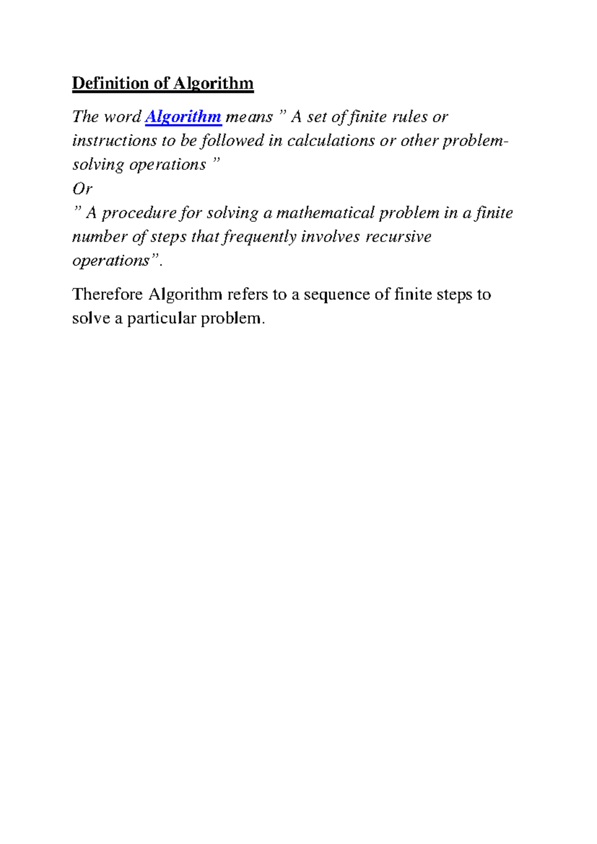 Algorithm unit 1 chap 1 - asadw - Definition of Algorithm The word ...