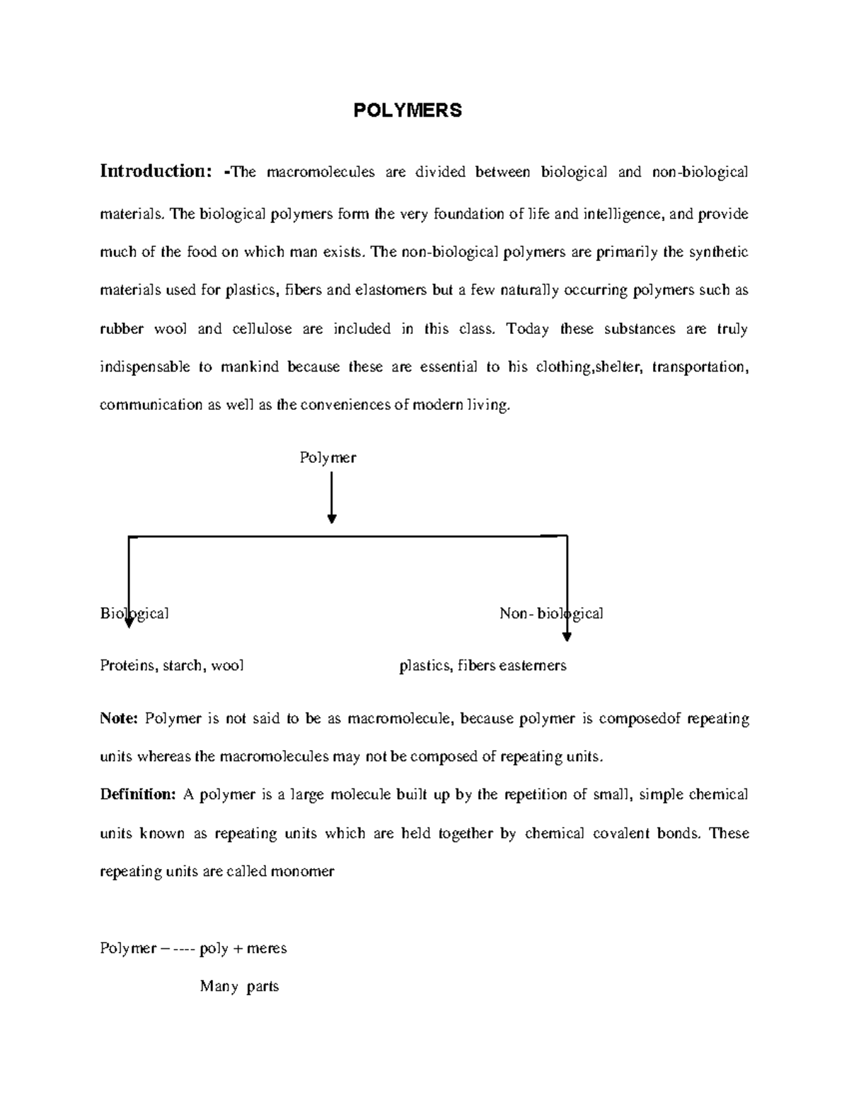 Lec 4 ref - Lecture notes 4 - POLYMERS Introduction: - The ...