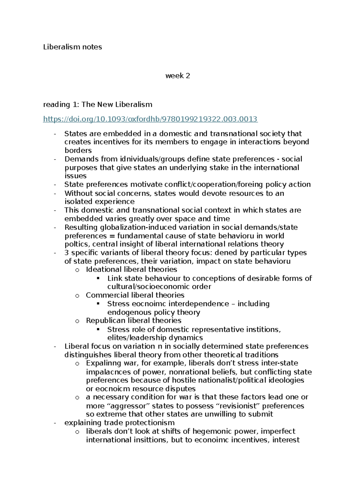 Liberalism Notes Summary Introduction To International Relations Liberalism Notes Week 2 0463