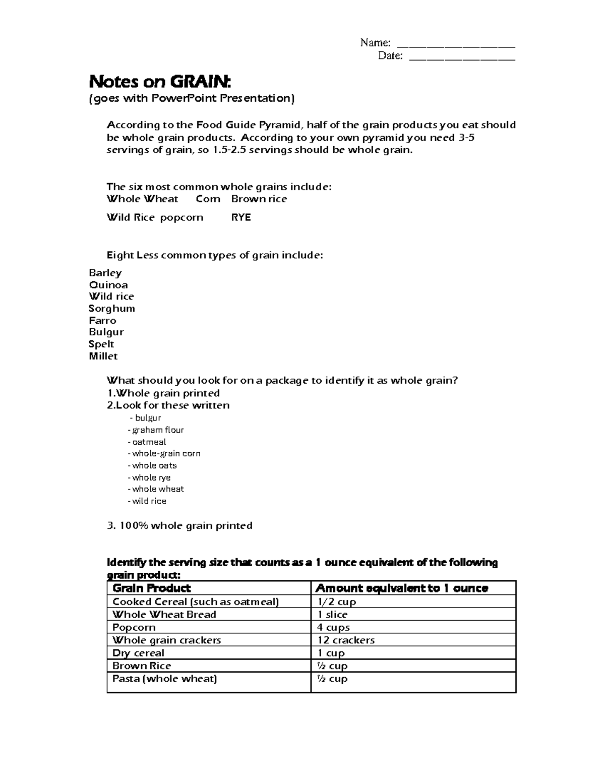 Notes on Grain Assignment - Name: ____________________ Date ...