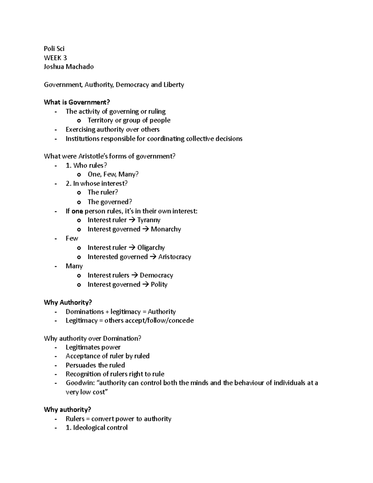 Poli Sci - week 3 - Lecture notes 3 - Poli Sci WEEK 3 Joshua Machado ...