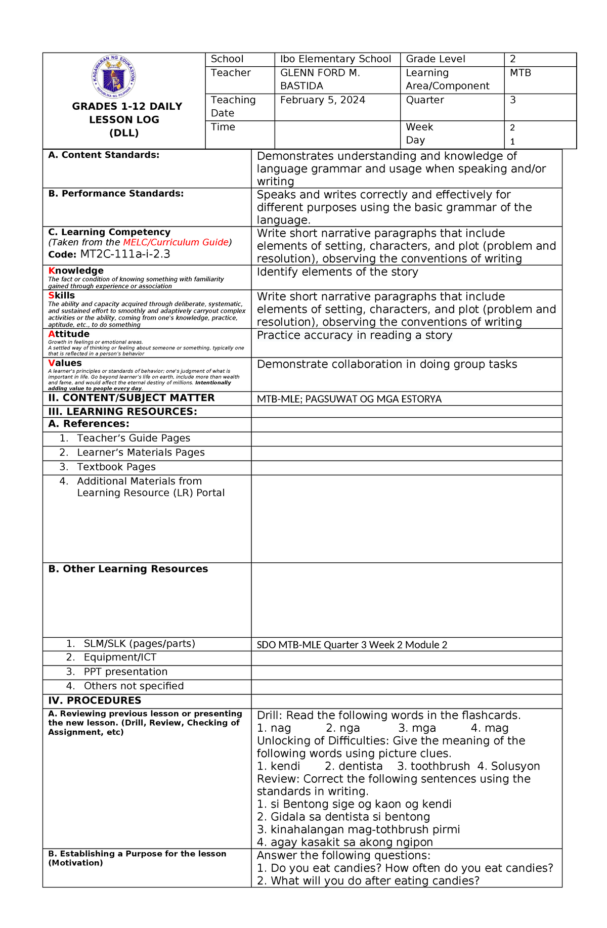 DLL-MTB-Q3-WK2 - modules - GRADES 1-12 DAILY LESSON LOG (DLL) School ...