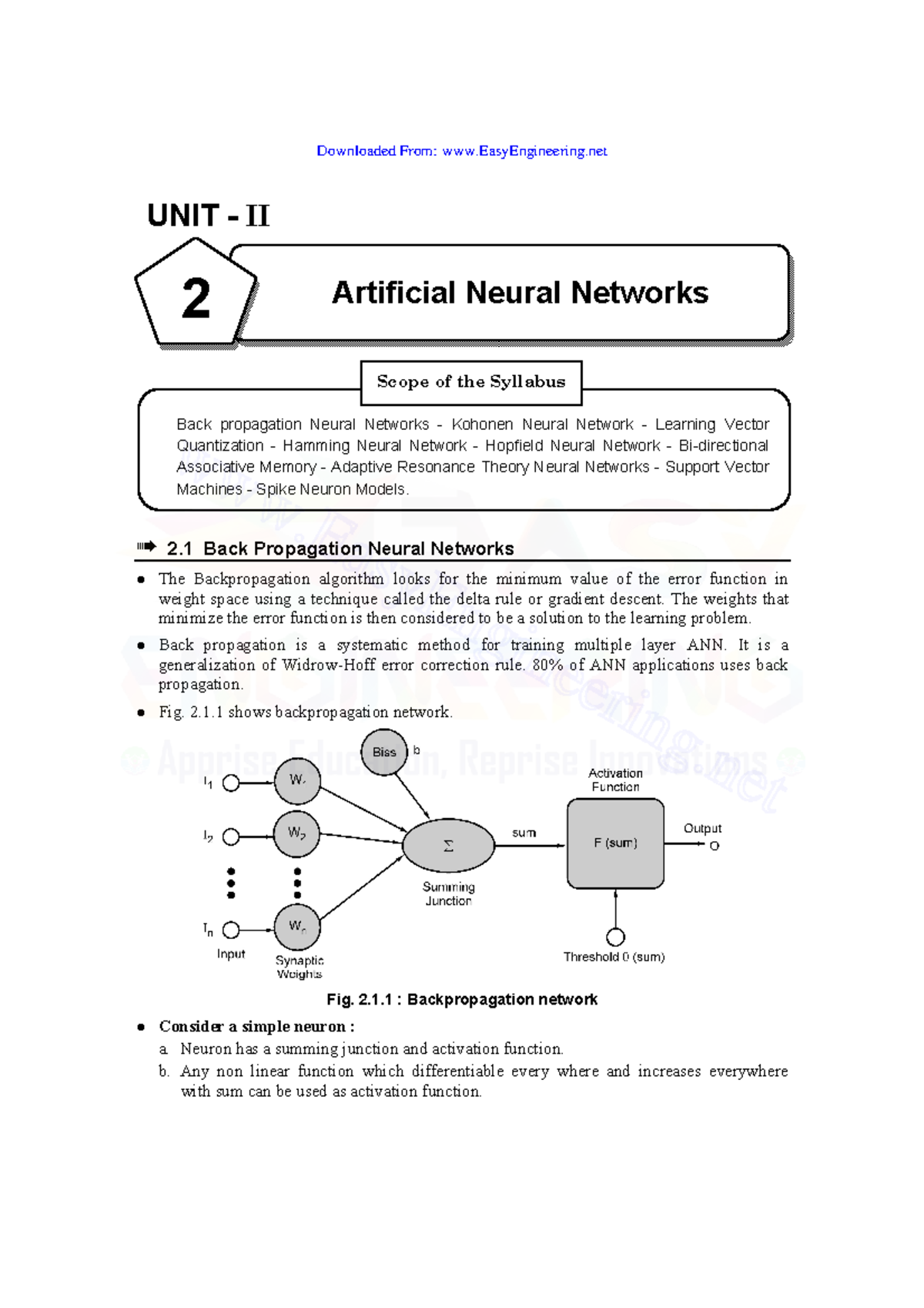 CS8086 Unit 2 - By www - Sss - Back propagation Neural Networks ...