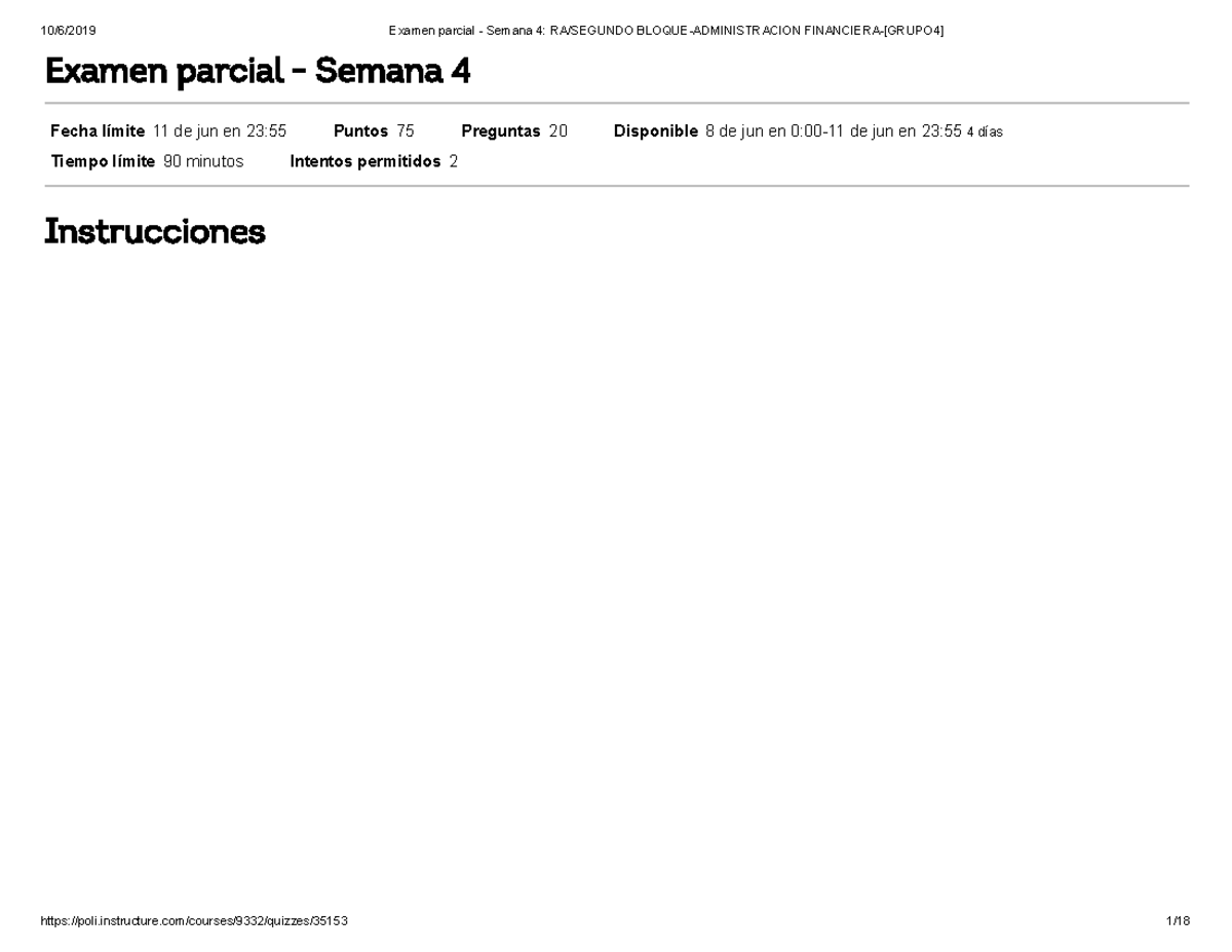 Parcial 2020, Preguntas Y Respuestas - Examen Parcial - Semana 4 Fecha ...