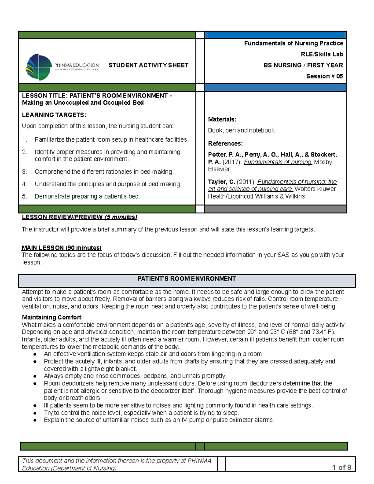 Funda RLE 05 SAS RLE SAS STUDENT ACTIVITY SHEET Fundamentals of