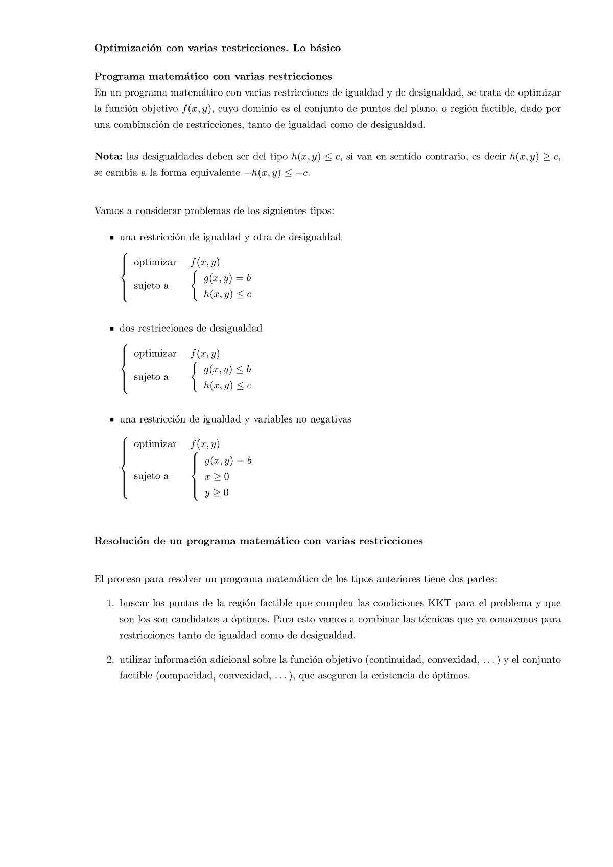 Lo Básico Optimización Con Varias Restricciones - Optimizaci ́on Con ...