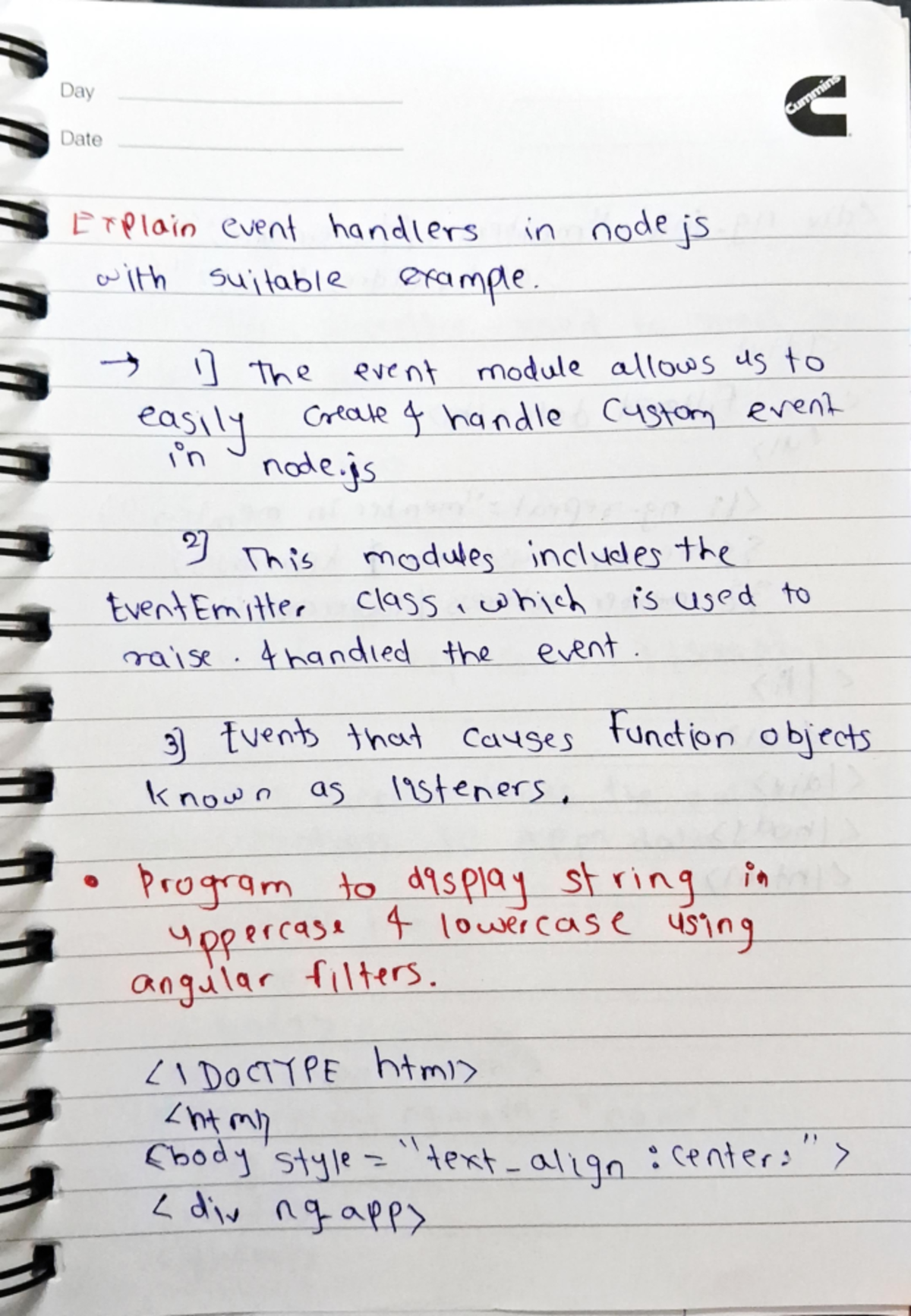 AIT short code - Ait - Day Company Date Explain event handlers in node ...