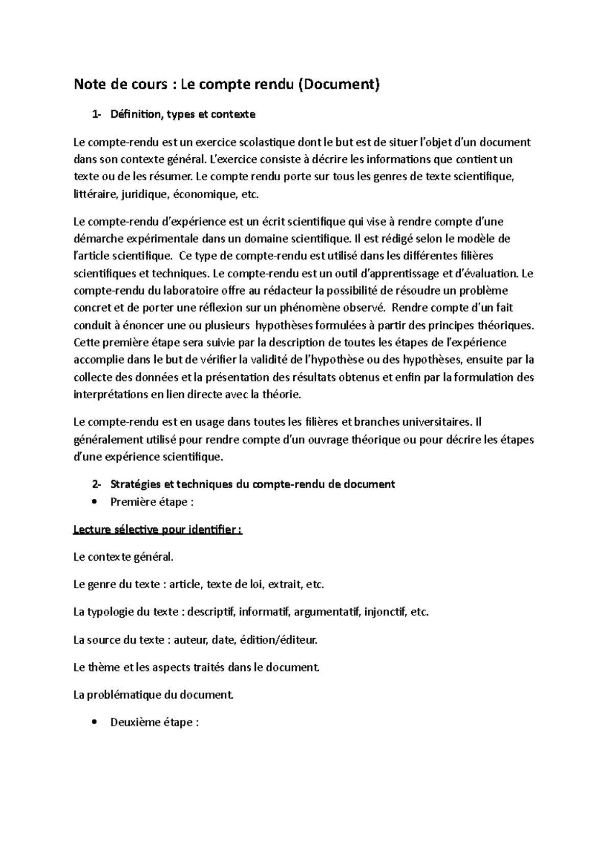 Compt-rendu - Compte rendu de document - Note de cours : Le compte ...